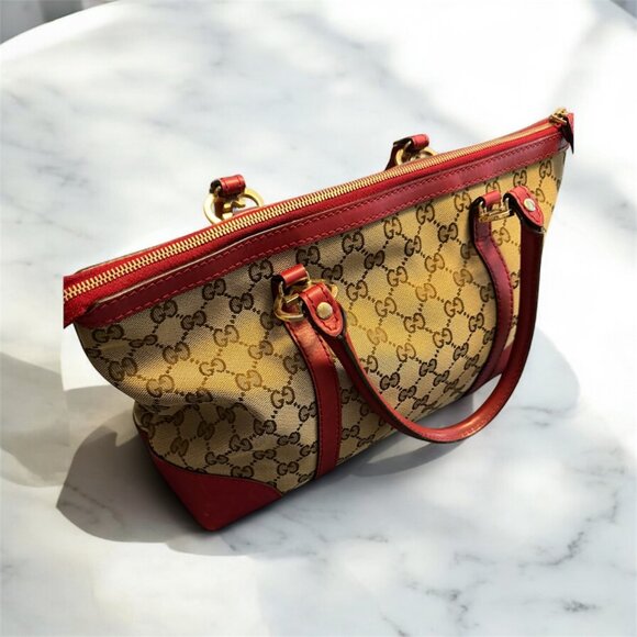 Gucci GG Canvas Heart Tote, Leather Red Trim, Heart Champagne GH, Canvas - Picture 1 of 4
